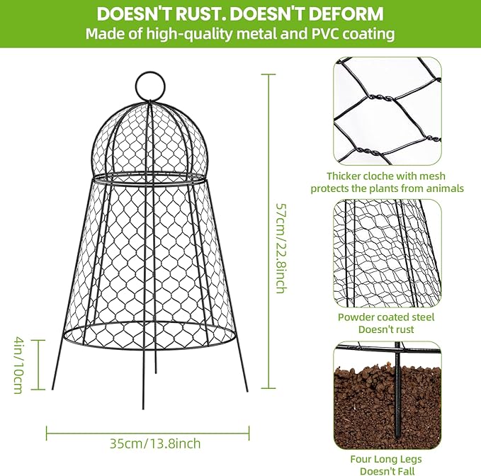 6pc Chicken Wire Plant Covers, Plant Protectors from Animals, Garden Cloches for Plants Outdoor, Extra Large 14”D x 22.8”H Non-Installation Plant Protect Cage.