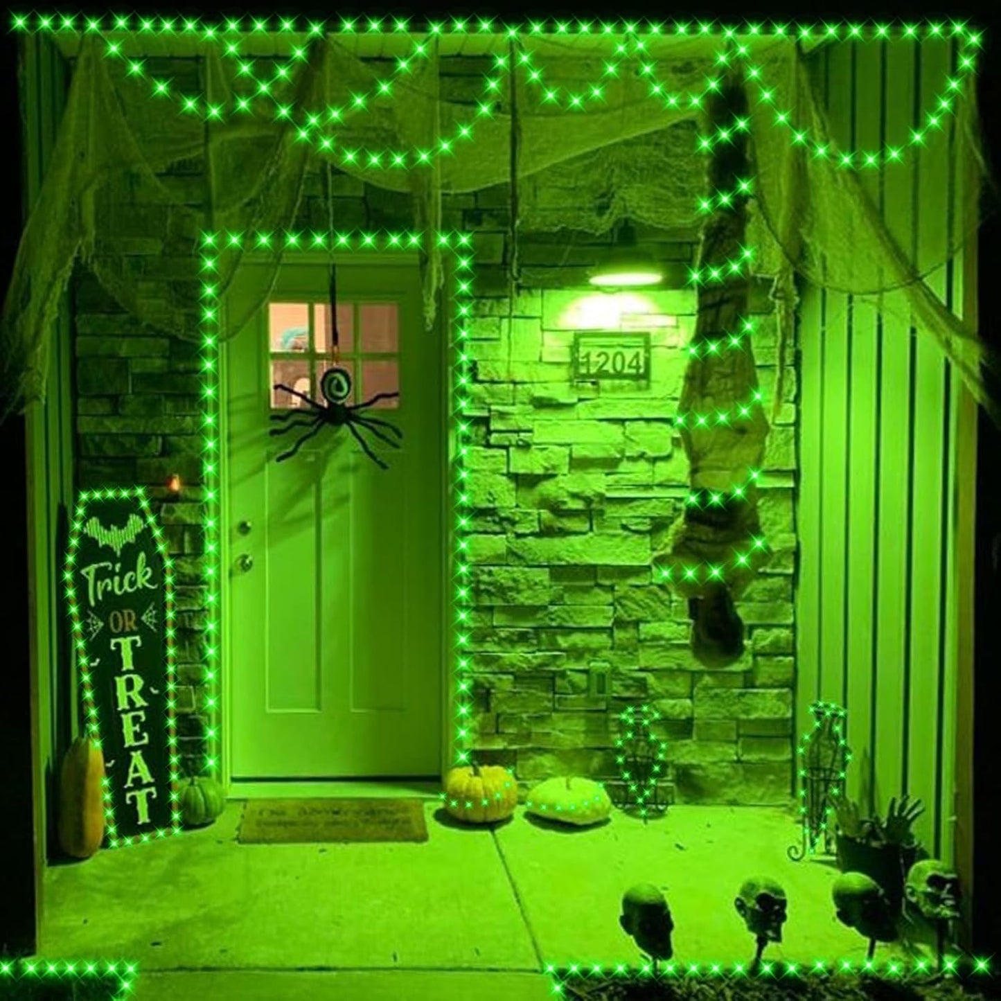 YEGUO Green Halloween Lights Outdoor Waterproof，4 Pack Each 33ft 100 LED Solar Fairy Lights, 8 Modes String Light for Outside