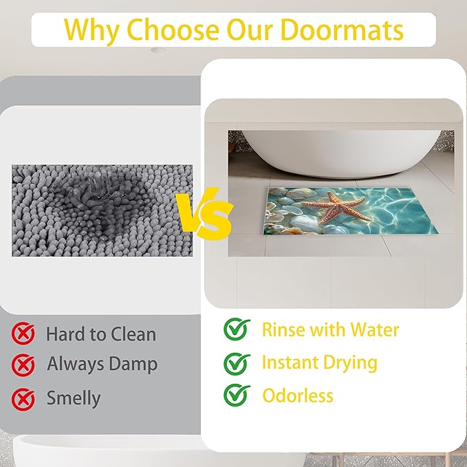 Welcome Mat Indoor,Starfish Front Door Mat,Summer Sea Shells Entryway Rug for Porch Patio Non-Slip Outdoor Entry Doormat for Back Door Outside Entrance Hallways,30 x 17 Inch