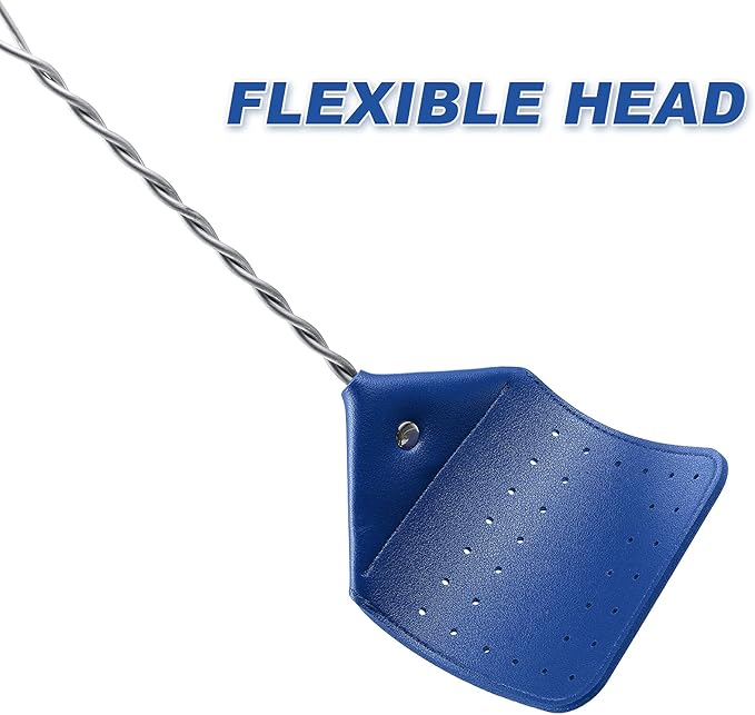 Zopeal 4 Pcs Sturdy Leather Fly Swatter 17 Inch Long Handle Manual Swat Heavy Duty Metal Handle Flyswatter Rustic Fly Swatter for Indoor Outdoor(Royal Blue, Black, Khaki, Dark Brown)