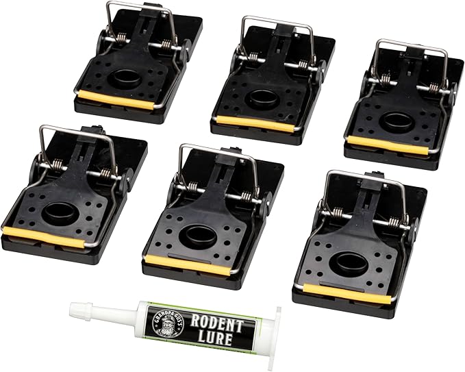 Grandpa Gus's Pest Control Large Snap Traps for Mice/Rats (6 Pack) Bundle with 1 Pack Rodent Lure, Food-Grade Bait, 0.5 oz
