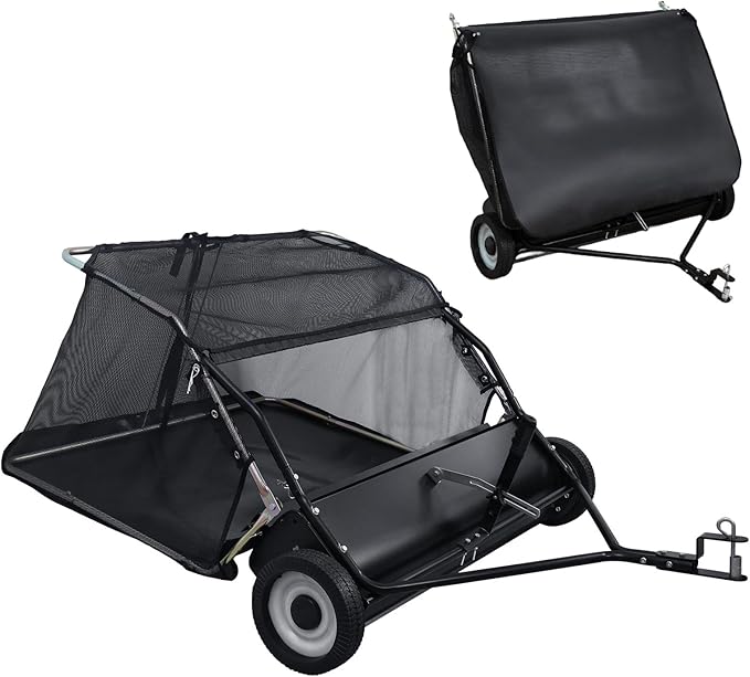 Tow Behind Lawn Sweeper, 44 in Pull Behind Lawn Sweeper, 25 cu. ft Large Capacity Leaf & Grass Collector, Heavy Duty Garden Sweepers with Adjustable Sweeping Height for Yard, Lawns, Farm