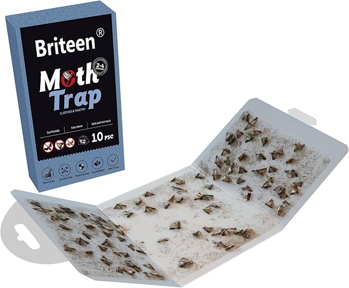 10 Pack Pantry Moth Traps Safe and Effective for Food and Clothing- Glue Traps with Pheromones for Wool Closet Carpet Food and Cupboard