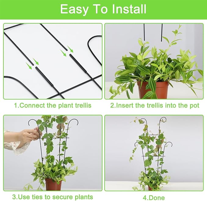 4 Pack 23 Inch Indoor Plant Trellis for Potted Plants - Black Metal Garden Trellis for Climbing Plants, Rustproof Support for Hoya, Pothos, Ivy & Flowers