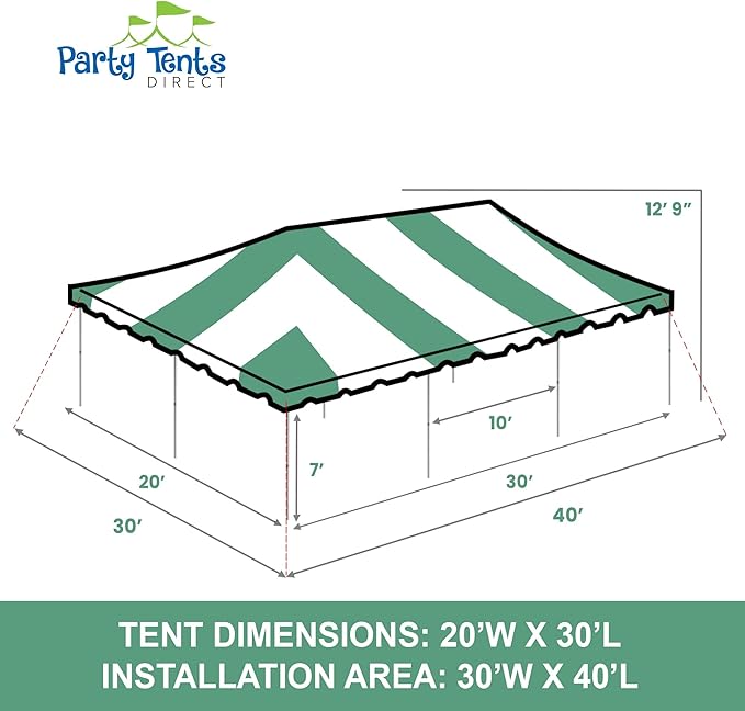 Party Tents Direct 20'x 30' Weekender Canopy Pole Tent with Sidewalls - Easy Up Canopy Tent with 120 Person Capacity - Outdoor Canopies for Parties, Weddings, and Events (Green/White)
