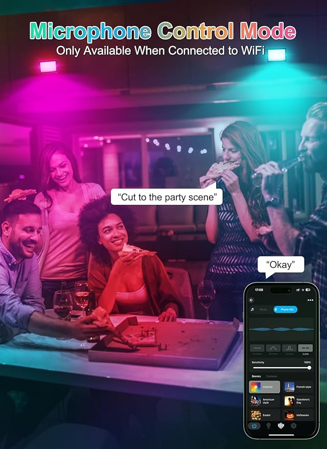 T-SUN RGB Flood Lights Outdoor, 600W Equivalent Color Changing Landscape LED Light with APP Control, Waterproof Floodlight with 16 Million Colors, Timing, Music Sync (RGB-APP Control, 60W-2Pack)