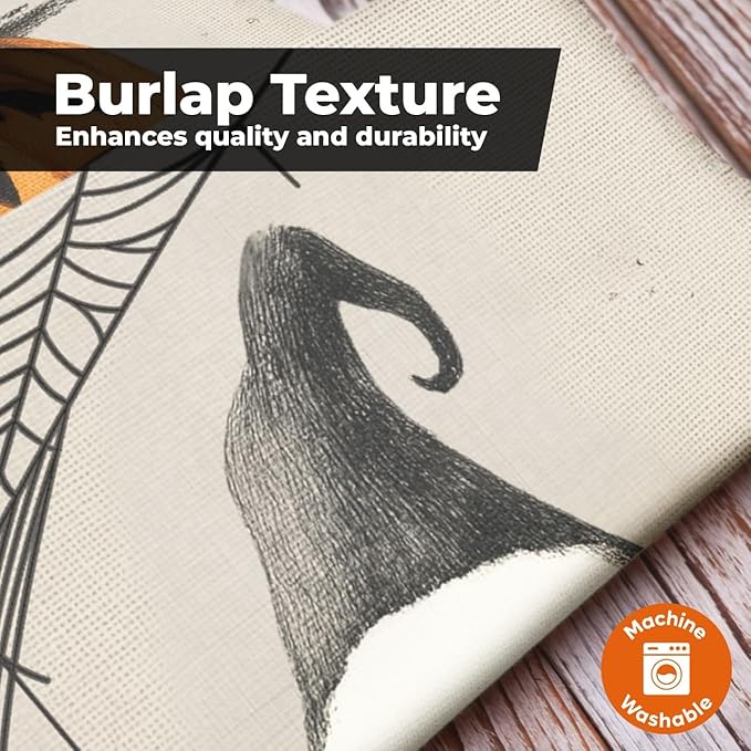 Halloween Garden Flag 12x18 Double Sided – Burlap Yard Flag with Pumpkin Wearing Hat and Spider Web for Outdoor Fall Halloween Decor