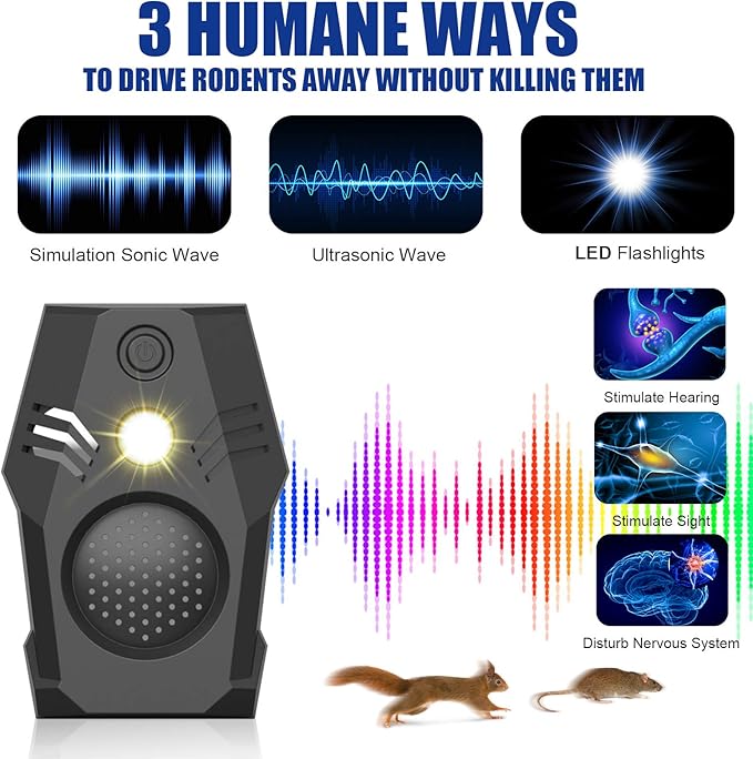 Superior Squirrel Repeller, Ultrasonic Squirrel Mouse Repellent Plug in, Electronic Rat Repeller, Repel Rodents, Mice, Rats, Squirrels, Black