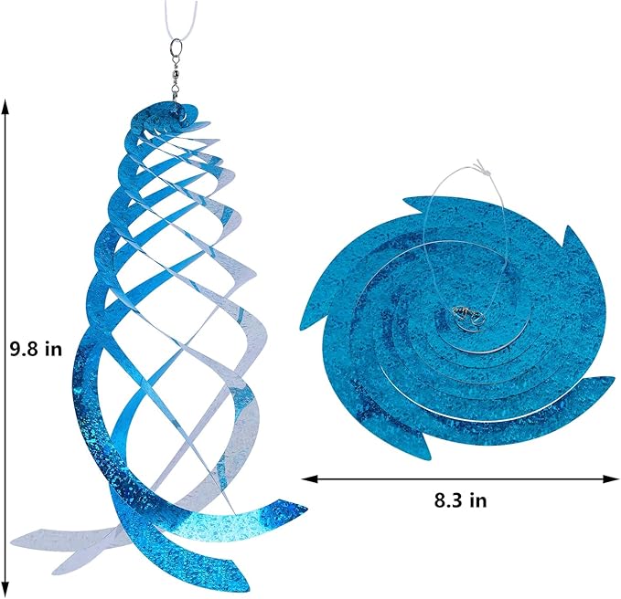 Hausse 6 Pack Bird Repellent Spiral Reflectors Blue Mylar Spinner, Garden Decorative Scare Birds Away, Like Woodpeckers, Pigeons and Geese