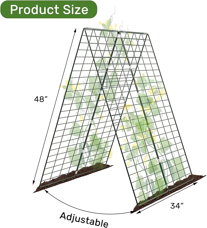 AGTEK 34" x 48" Foldable Cucumber Trellis with Garden Stakes and Zip Ties Plant Support A Frame Metal Trellis for Climbing Plants, Cucumber, Vegetable, Flowers