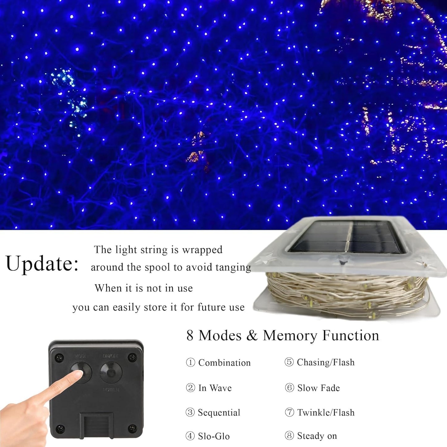 Lomotech Solar String Lights Outdoor - 2 Pack Total 66ft 200LED Solar Fairy Lights Waterproof 8 Modes Twinkle Lights for Outdoor, Patio, Garden, Yard, Party, Wedding, Tree Decoration (Blue)