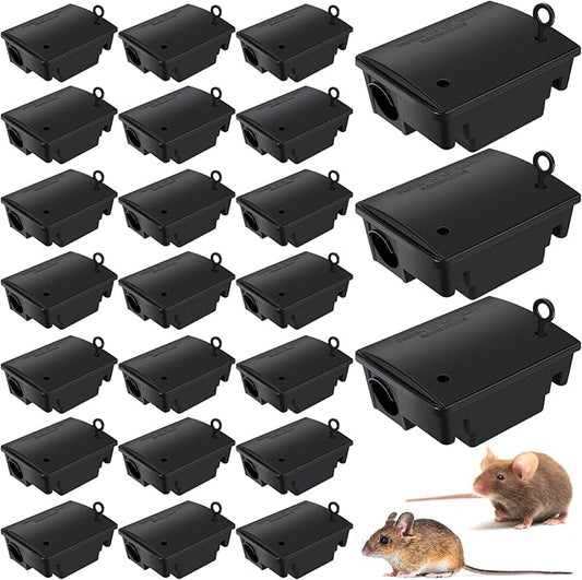 Qualirey 24 Packs Rat Bait Station Box Outdoor Rodent Rat Traps with Key Mouse Bait Station Indoor Mice Box for Outdoor Use Keeping Pets and Children Safe (Black)