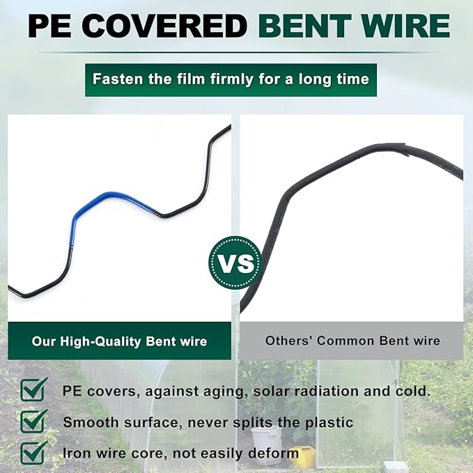 40 Pcs 6.6 ft PVC Coated Greenhouse Swing Spring Wire Greenhouse Spring Lock Wire for Fix Attachment Plastic Poly Film and Shade Cloth