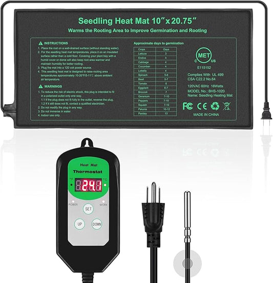 Bestio 10” x 20.75” in Seedling Heating Mat with Digital Thermostat Combo Kit, MET Certified Waterproof and Durable Plantg Heat Mat for Seed Starting,Suitable for Seeding,Indoor Gardening,Greenhouse