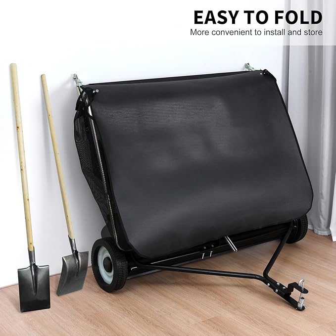 44" Tow-Behind Lawn Sweeper, 25 cu.ft Hopper Bag Capacity; Leaf & Grass Catcher, with Adjustable Sweeping Height, Dumping Rope Design for Picking Up Debris and Grass