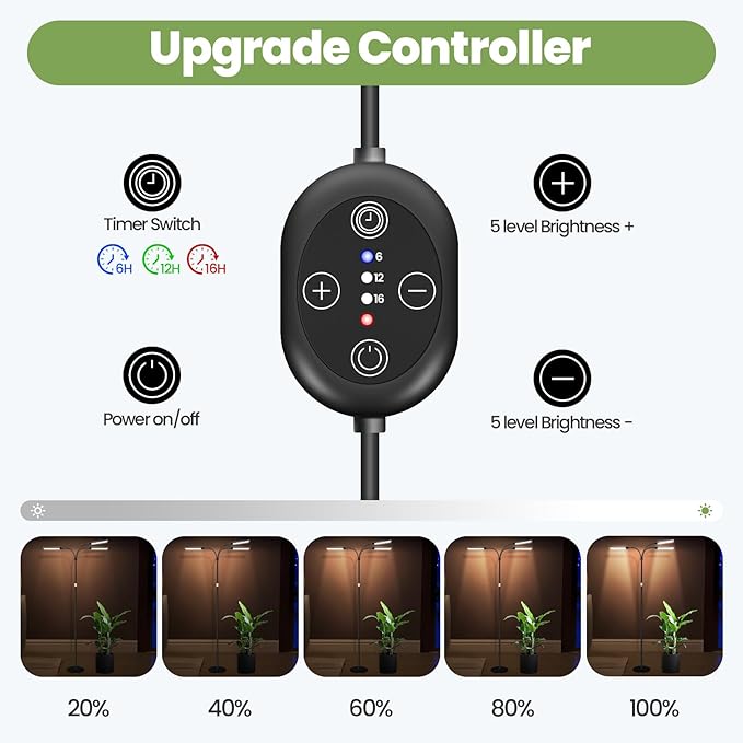 Large Plant Lights for Indoor Growing 24V, 660nm-Enhanced Full Spectrum, LM281B+ LED Grow Light, Plant Light with Timer & Dimming, Adjustable Height 24–70in, 9.8in Base, 28W, 560μmol/s/m²@6in
