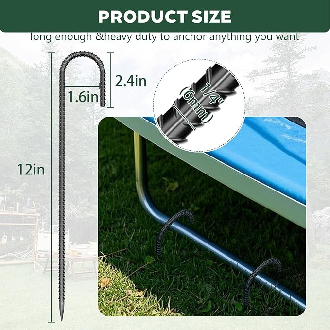 20 Pieces 12 Inch Long 1/4In Diameter Heavy Duty J Hooks,Heavy Duty Rebar Metal Fence Ground Garden Tent Stakes,Ground Spikes Anchors for Fencing,Outdoor Chicken Wire Trellis Stakes,Anti-Rust Black