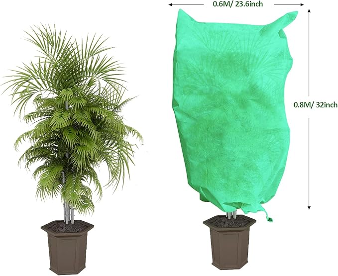 EAONE 12 Pack Plant Covers Freeze Protection, 24x32'' Winter Frosts Cloth for Outdoor Plants, Reusable Frost Blankets Drawstring Bags for Cold Freeze Sun Protection Bird Insect Prevention,Green