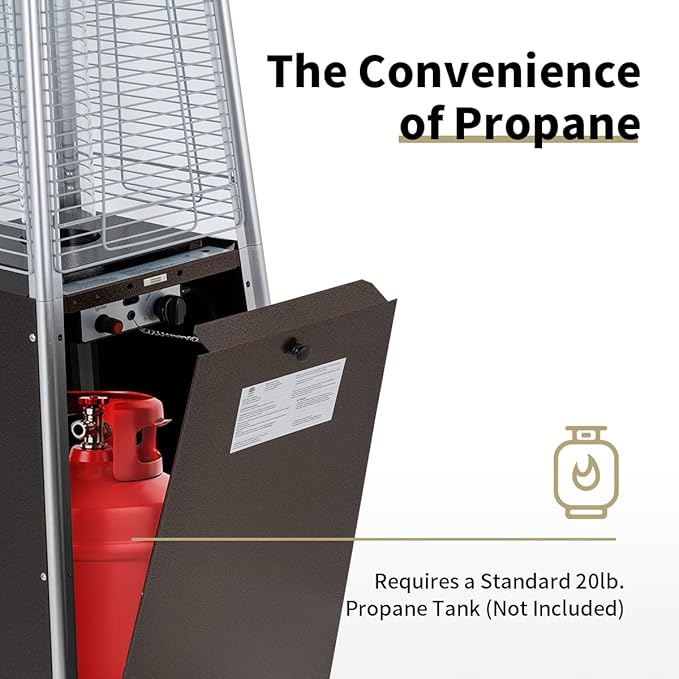 Patio Heater, KEZATO Outdoor Pyramid Patio Heater with Cover and Wheels 42,000 BTU Glass Tube Propane Heater for Commercial and Residential Use - Bronze