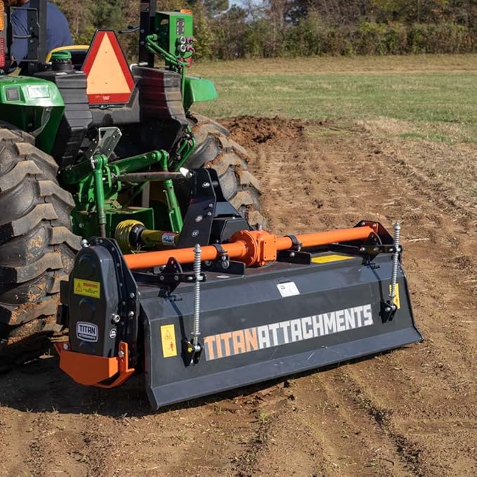 Titan Attachments 3 Point 48" Rotary Tiller Attachment Fits Cat 1 Tractors, Charcoal Finish, Single Speed PTO Driven Cultivator with a 540 RPM Gearbox, Replaceable L-Shaped Tines Work 5" Deep