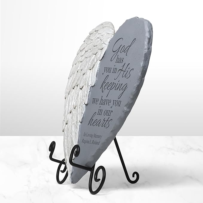 Let's Make Memories Personalized Memorial Garden Stone - Sympathy - Loss of Loved One - Condolences - Indoor/Outdoor - Durable Resin - 3D Wings of Love - Your Wings