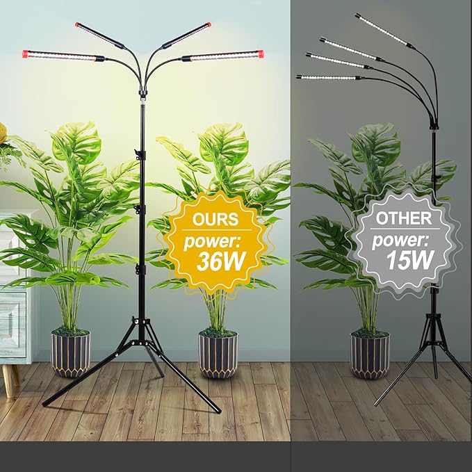 Grow Light with Stand and Timer 4,8,12 Hr, 36 Watt Standing Tall Plant Light for Bonsai Tree, Seed Starting, 24"-64" Adjustable Tripod Stand Plant Growing Lamps