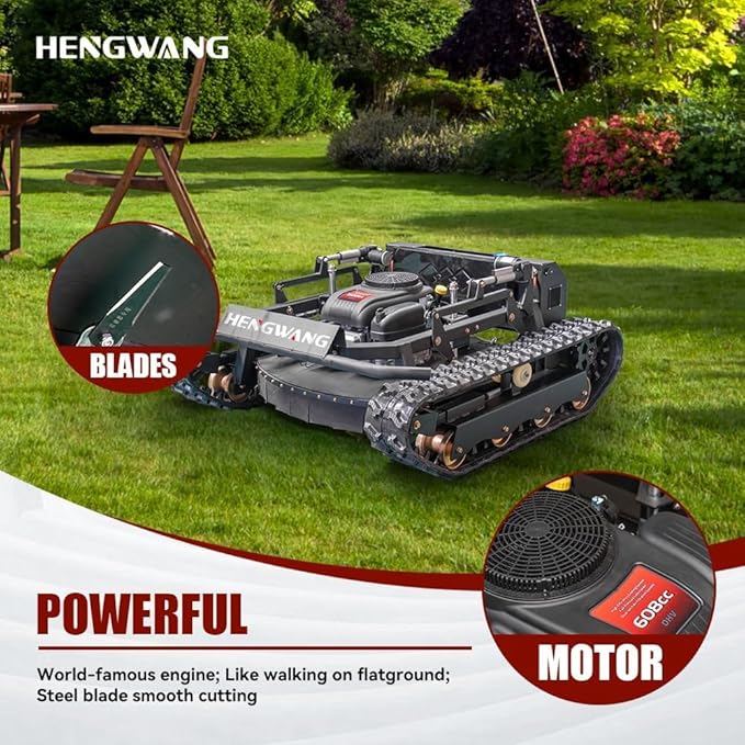 Robotic Remote Control Lawn Mower 22HP 65° Climbing Adjustable Mowing Height Track Drive All Terrain Grass Cutter Yard Mower (HW 608 90L)