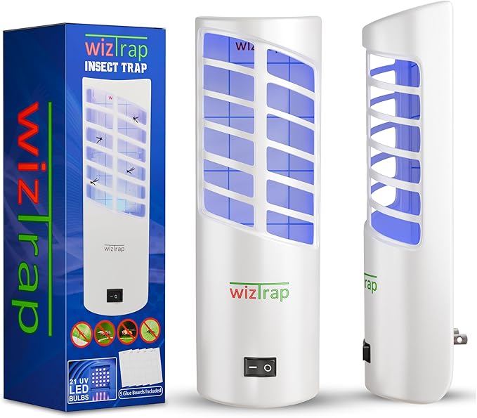 Large Indoor Plug in Fly Trap, 21 UV LED Bulbs, 5 Sticky Glue Board Refills, A Home Gnat Trap, Moth, Flies, Bug, & Mosquito Trap! (1 Device 5 Glue Boards)