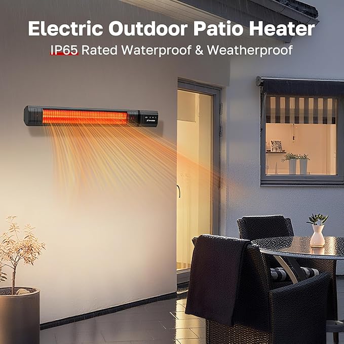 ThermoMate Infared Patio Heater for Outdoor, Electric 1500W IP65 Waterproof with Remote, 9 Heating Levels & 24H Timer for Restaurant Backyard, Plug-in 120V Black