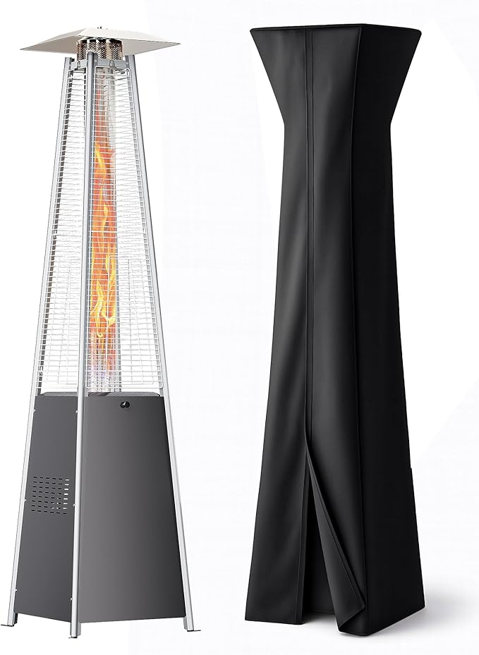 Pyramid Patio Heater for Large Area, 48,000 BTU Rapid Heating Outdoor Propane Heater With Wheels and Weatherproof Cover, Triple Protection System for Patio, Backyard, Garden, Pool