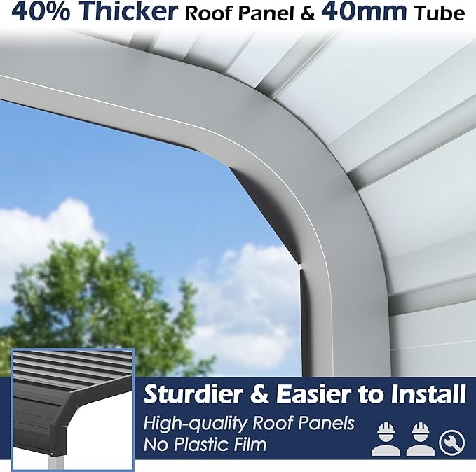 Xilingol Metal Carport, Heavy Duty Carport Canopy with Galvanized Steel Frame and Roof, Outdoor Storage Shed, Car Tent Garage Shelter for Pickup, Truck, Boat and Tractor, Grey (10x15 FT)