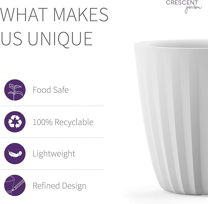 Crescent Garden Pleat Modern Decorative Planter, Indoor/Outdoor Pot, Resin Plant Pot with Drain Hole - 27" W x 27" H (Cloud White)