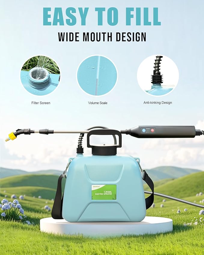 Battery Powered Sprayer 1.3 Gallon, Lightweight Electric Garden Sprayers in Lawn and Garden, 3 Mode Automatic Cordless Weed Sprayer for Yard, Pesticide, Watering, Cleaning