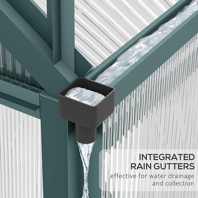 Outsunny 6' x 10' Greenhouse for Outdoors, Polycarbonate Greenhouse with Rain Gutter and Roof Vent, Aluminum Walk-in Green Houses for Outside for Patio Backyard Garden, Dark Green