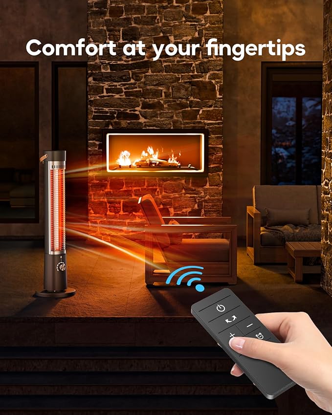 Patio Heater for Outdoor Use, 32" Electric Space Heater Indoor, Portable Infrared Heater with 60-Degree Oscillation, Timer, Remote, for Patio, Gazebo, Black