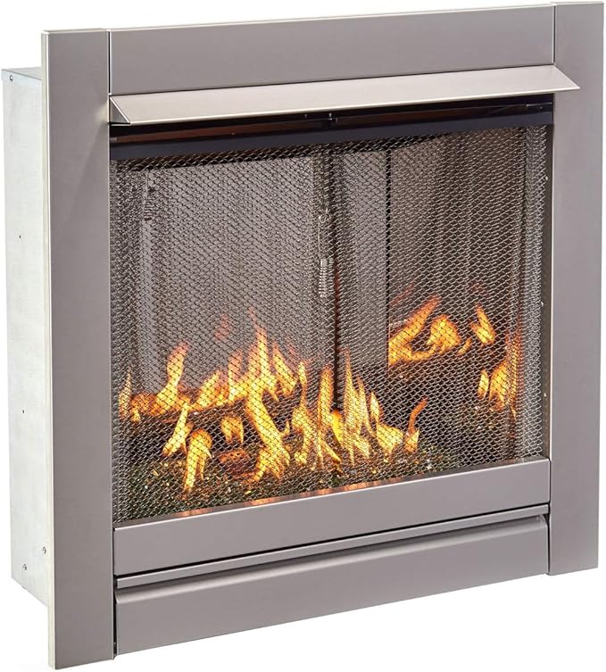 Duluth Forge Ventless Stainless Outdoor Gas Fireplace Insert with Reflective Emerald Glass Media - 24,000 BTU, Manual Control - Model# DF450SS-G-REM