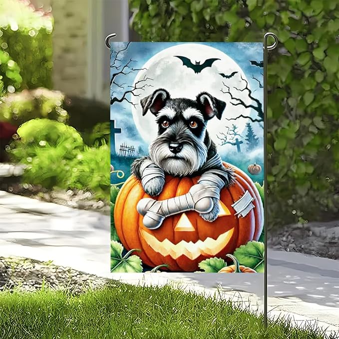 Winter Halloween Witch Dog Garden Flag 12x18 Inch Double Sided Polyester Yard Flag