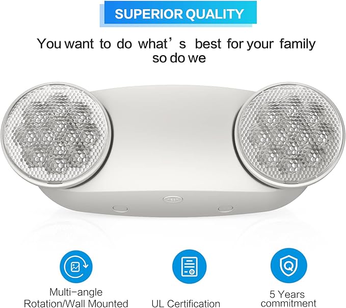 SPECTSUN 12 Pack LED Emergency Lighting Fixture with Battery Backup and Bug Eye Heads-US Standard Emergency Light Combo-Compact Design–Thermoplastic Housing for Indoor Outdoor