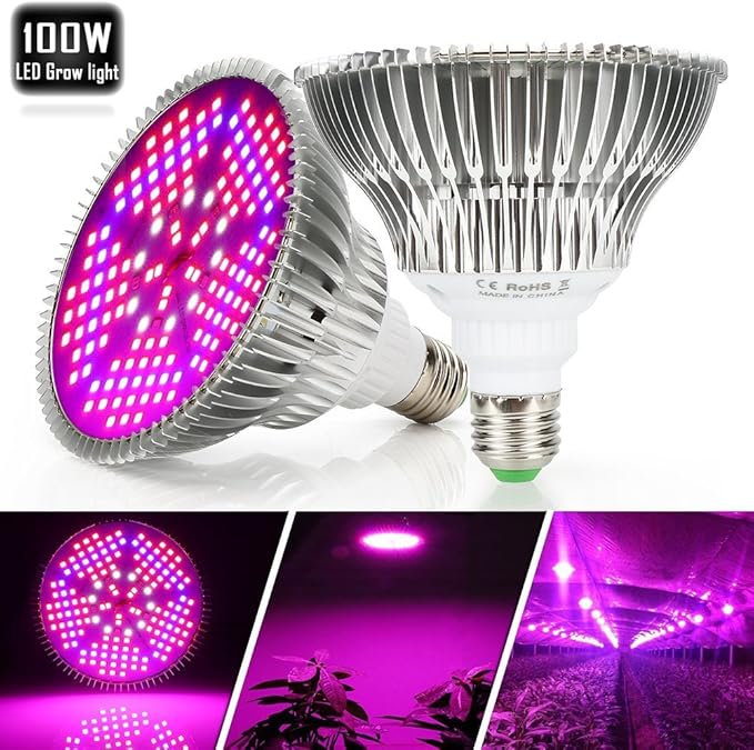 [Pack of 2] 100W Led Plant Grow Light Bulb, Full Spectrum 150 LEDs Indoor Plants Growing Light Bulb Lamp for Vegetables Greenhouse and Hydroponic, E26 E27 Base Grow Light Bulbs, AC 85~265V