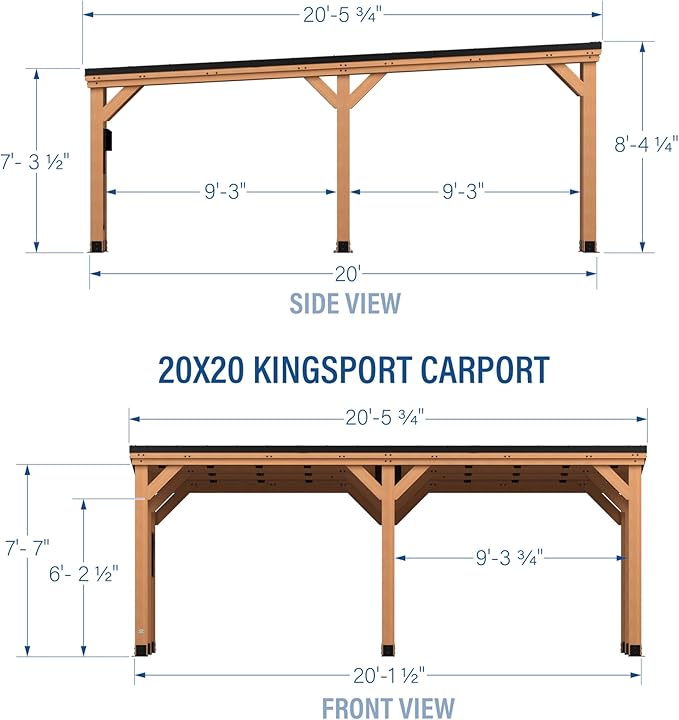 Backyard Discovery Kingsport 20' x 20' Cedar Wood Outdoor Carport Garage with Heavy-Duty Galvanized Steel Slope Roof, Snow Support, Wind Resistance, PowerPort, Shelter to Protect Cars, Boats, Trucks