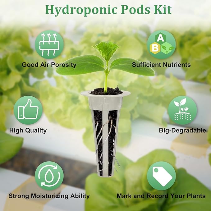 150 PCS Hydroponic Pods Kit, Seed Pods Kit for Aerogarden, Grow Anything Kit, Coolrunner Hydroponics Garden Accessories with 24 Baskets, 50 Stickers, 50 Sponges, 2 Tweezers, 24 Planting Cove (150)