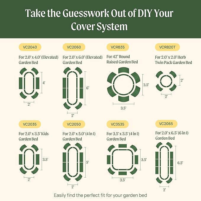 Vego garden Cover System for 2.0' x 6.5' (6 in 1) Garden Bed