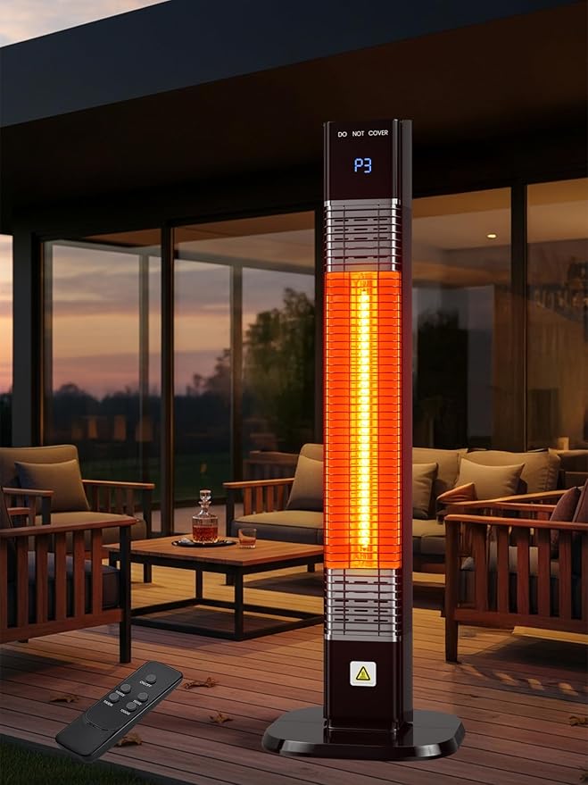 34'' Outdoor Patio Heater with Remote, 24H Timer & 1S Fast Heat, Carbon Fiber Heating Tube, 3 Heat Levels, Tip-Over and Overheat Protection, Electric Space Heaters for Backyard, Garage,Indoor Use