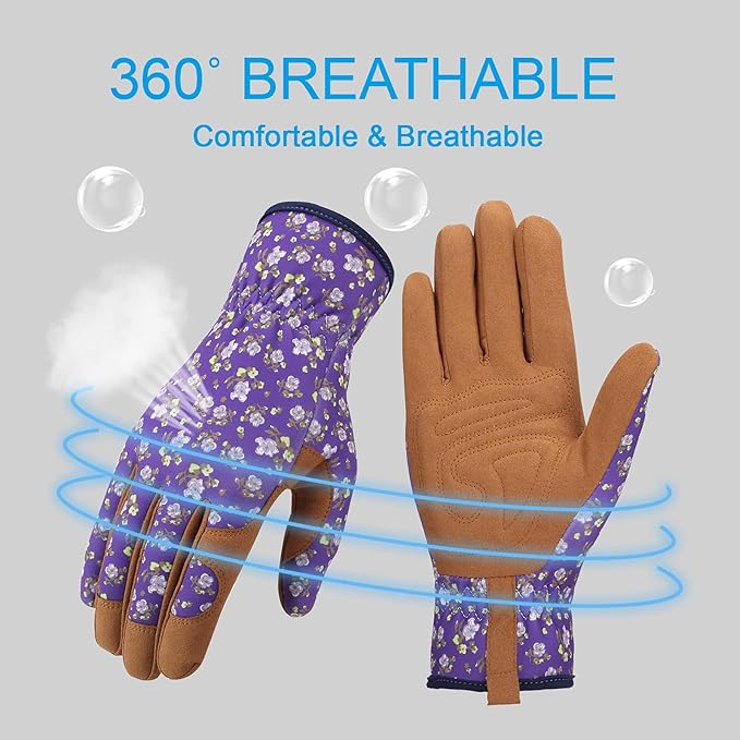 Bamllum Leather Gardening Gloves for Women - Working Gloves for Weeding, Digging, Planting, Raking and Pruning