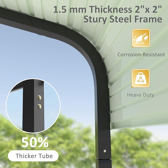 MUPATER Outdoor Carport Canopy 10' x 15', Metal Carport Tent Heavy Duty, Garage Car Shelter Shade with Metal Roof, Frame and Bolts for Car, Truck and Boat, Grey and Silver