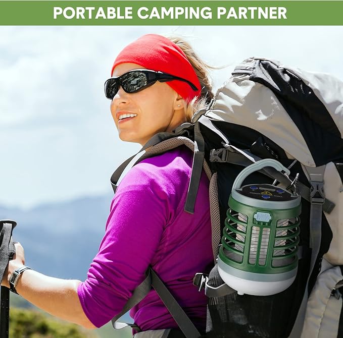 2 Pack 3 in 1 Bug Zapper USB Rechargeable Mosquito Killer Portable Waterproof Mosquito Repellent Outdoor Indoor LED Lantern Bug Zapper Camp Light SOS Emergency Light for Home, Backyard, Patio (Green)