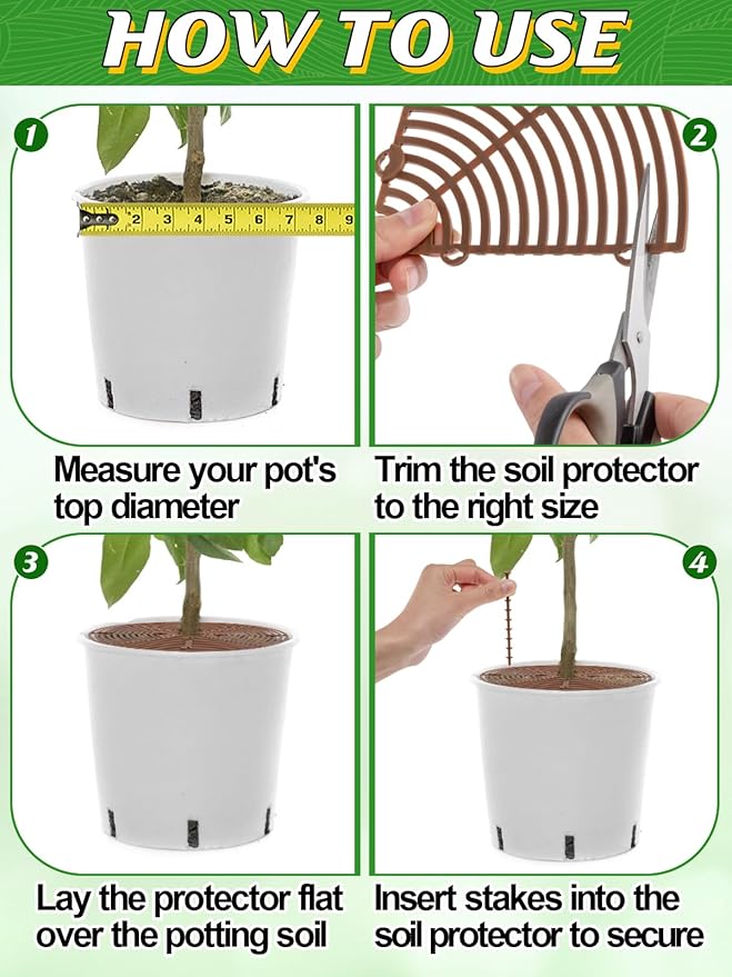 ANPHSIN 6 Pcs Plant Pot Grid Cover Protectors from Animals - 11.8" Dia Cuttable Flower Pot Soil Cover with 48 Stakes, Keep Cats Out of Potted Plants, Indoor Cat Digging Stopper, Baby Safety