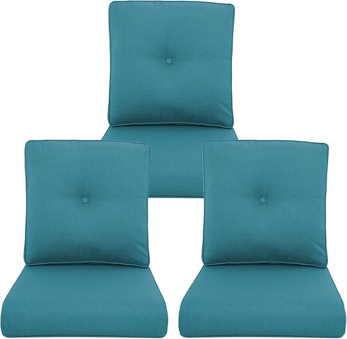 Outdoor Chair Cushions 3 Packs - Outside High Back Thick Water-Resistant Cushion 22x24 with Zipper Cover for Patio Glider Rocking Chairs Loveseat Couch – Peacock Green/Buckle