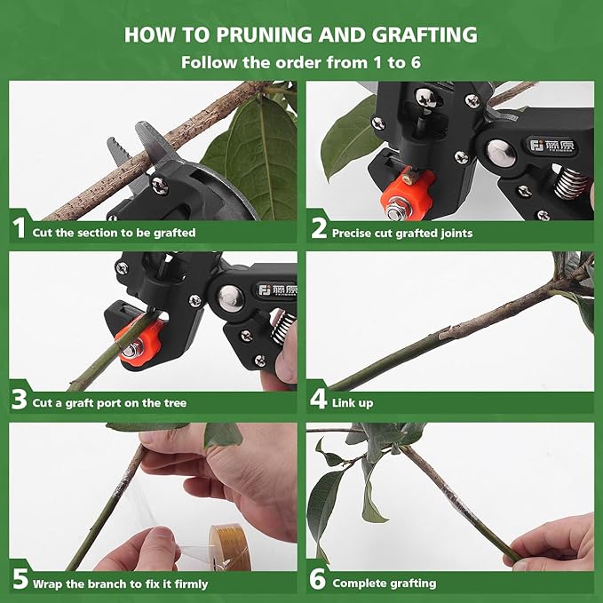 FUJIWARA 3-in-1 Garden Grafting Tool, Pruning Scissors Kit, U/V/Omega-Graft Seedling for Fruit Tree Grafting Set,Including 2X Tapes, Plant Tags,Plant Clips,Grafting Knife & Replacement Blades