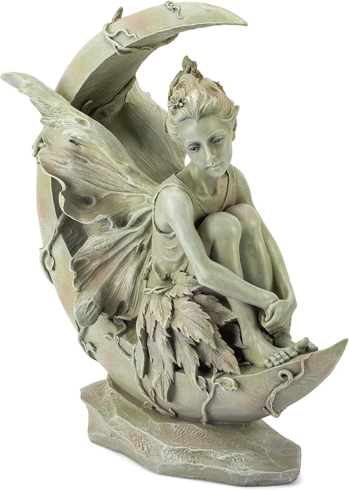 Napco Imports Resin Stone Fairy Moon Statue with Bronze Finish 14102